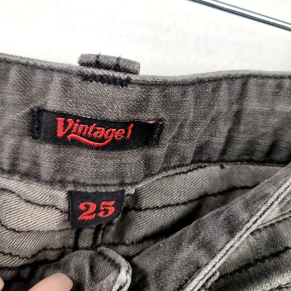 Vintage1 Black Distressed Skinny Jeans Zipper Ankle Stitch Detailing Size 25 - Picture 2 of 15